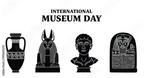 Illustrating international museum day with diverse ancient artifacts representing global historical and cultural heritage