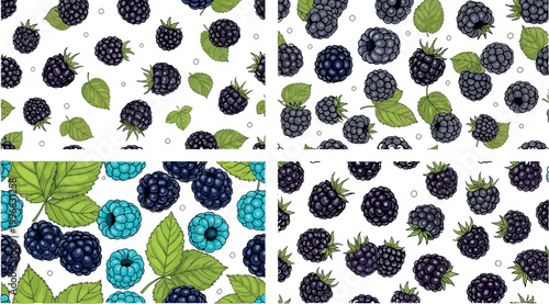 Hand drawn blackberry seamless pattern with leaves natural berry background botanical illustration fresh organic fruit textile design repeat