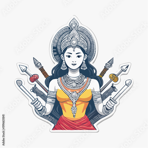 Illustration of a Warrior Goddess with Weapons