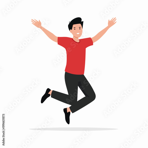 Man jumping with arms raised in celebration