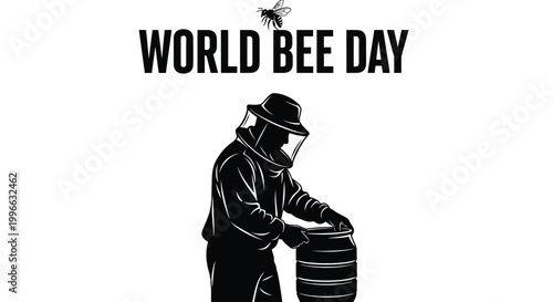 World bee day celebrated with a beekeeper tending to a barrel for honey collection