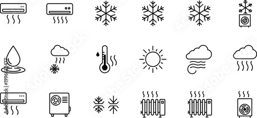 Weather icons set a collection of minimalist climate and temperature symbols