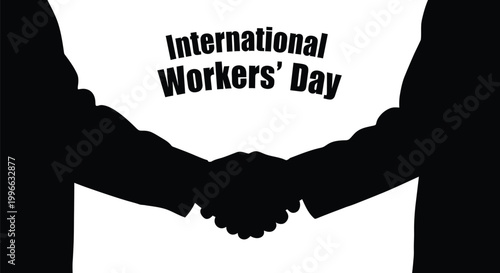 Striking silhouette of two hands shaking in unity for International Workers' Day celebration.