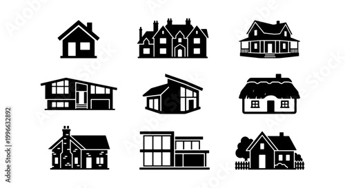 Canvas Print Collection of Diverse Architectural House and Residential Building Silhouettes