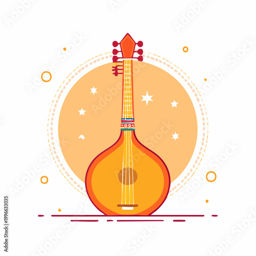 Indian Sitar Musical Instrument Illustration