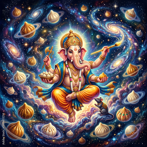 Lord Ganesha floating in a ...