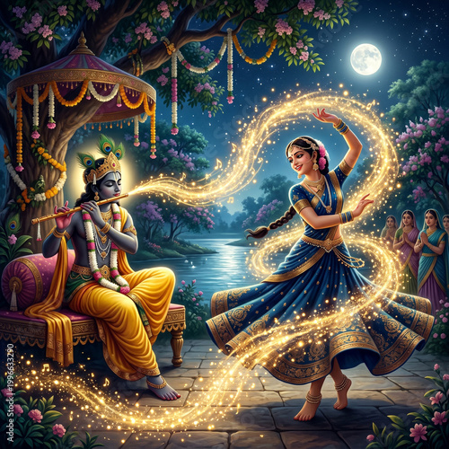 Lord Krishna playing the fl...