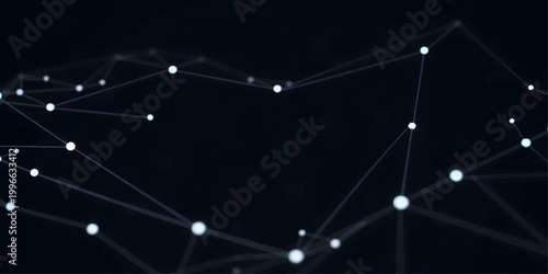 An abstract blue space background with stars and a digital light pattern featuring vector lines and circles to illustrate a global communication network for science and business technology design