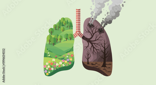 Healthy vs Damaged Lungs World No Tobacco Day Flat Vector Illustration