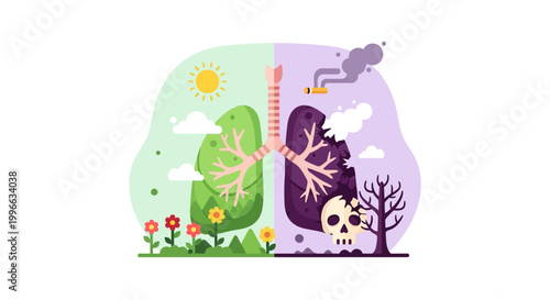 Nature vs Pollution Lungs World No Tobacco Day Vector