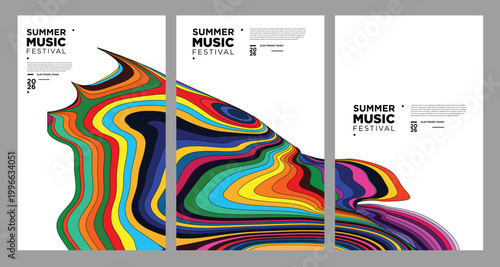 Colorful abstract wave design posters for summer music festival