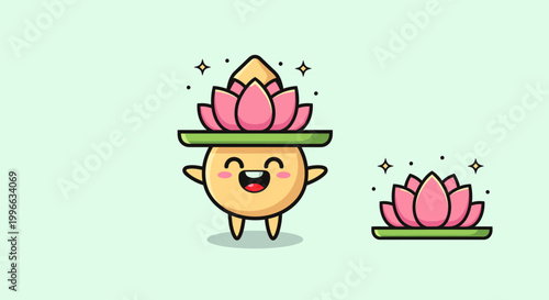 Cute cartoon character balancing a lotus flower pose.
