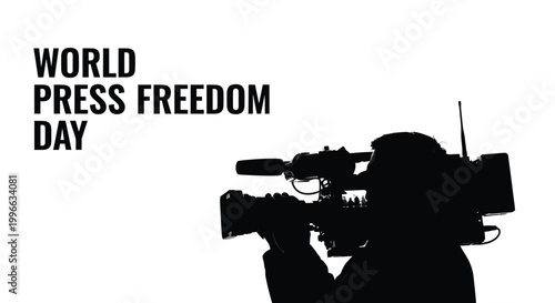 World press freedom day celebrated with a silhouette of a cameraman holding a professional video camera