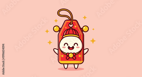 Cute cartoon character wearing red backpack smiling.