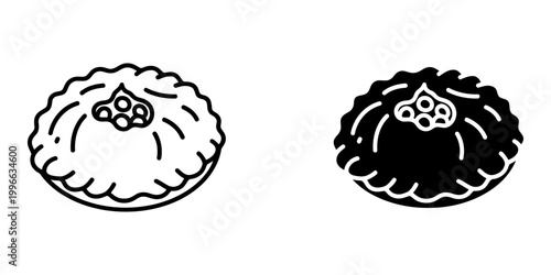 Indian sweet laddu icon set in outline and glyph styles for traditional festivals and dessert shop menus featuring rounded shape with garnish for celebration branding and sweets shop graphics.