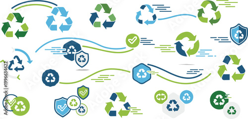 Recycling icon vector illustrations with eco protection symbols