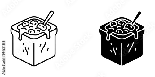 Baked potato with cheese and bacon bits line and glyph icon fast food vector illustration design element object isolated on white background print.