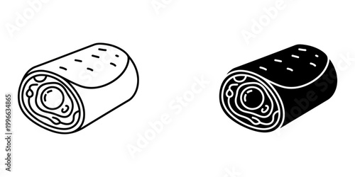 Burrito line and glyph icon mexican cuisine vector illustration design element object isolated on white background for web and print product.