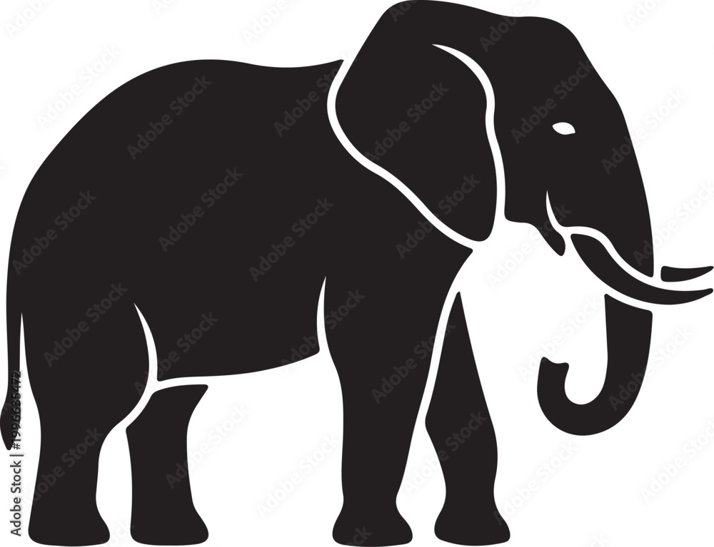 Fototapeta premium Cute and simple elephant silhouette illustration with trunk curled up