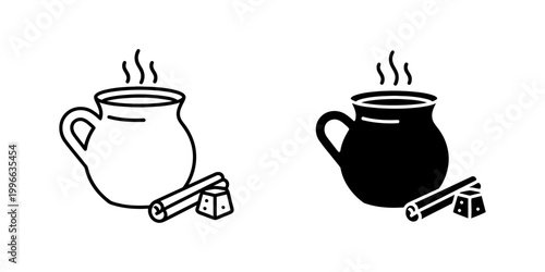 Mexican hot chocolate icon in line and glyph solid style. Traditional mexican drink with cinnamon and sugar vector illustration. Outline and filled style sign for web and mobile.