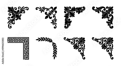 Tableau sur toile minimalist black and white silhouette corner ornament set