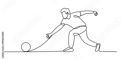 Continuous single line drawing of a man playing bowling sport throwing a ball Vector, illustration