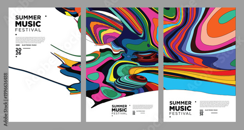 Colorful abstract posters for summer music festival event