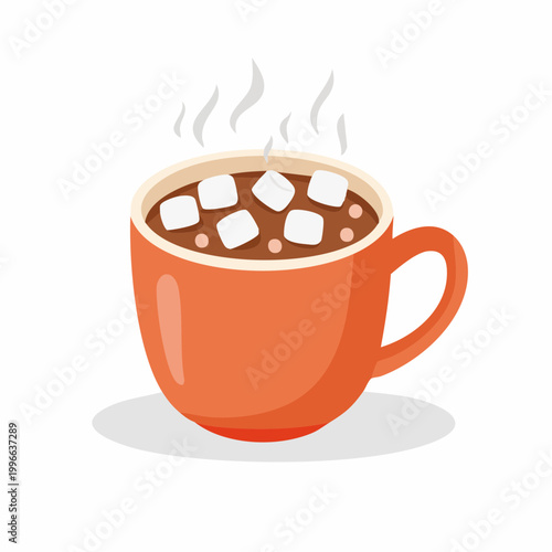 Hot Chocolate with Marshmallows in Orange Mug