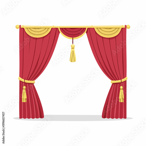 Red Velvet Stage Curtains with Gold Trim and Tassels
