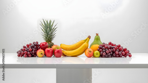 Assorted Fresh Fruits on Table with Minimalist Background
