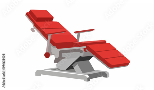 Modern red and grey adjustable medical examination chair or dental recliner,