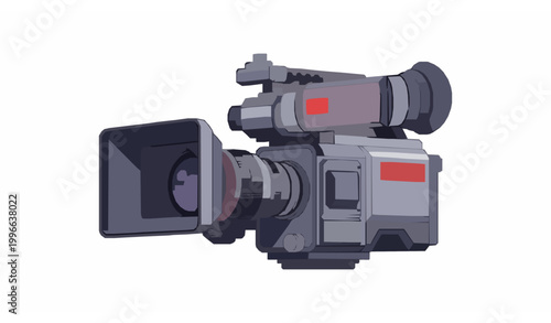 Professional broadcast video camera camcorder illustration, digital media and filmmaking equipment