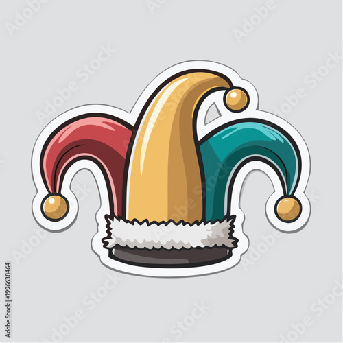 Jester Hat with Three Colors and Pom-Poms