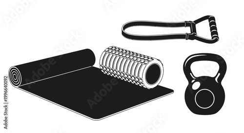 Fitness Equipment Set with Yoga Mat, Foam Roller, Kettlebell and Resistance Band