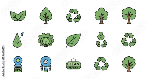 Eco friendly icons and green leaves.