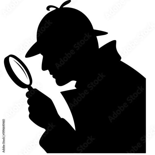 Detective silhouette using a magnifying glass