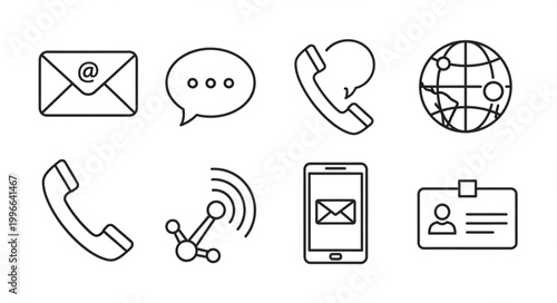 Communication icons on white background.