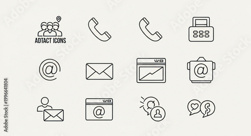 Communication icons on white background.
