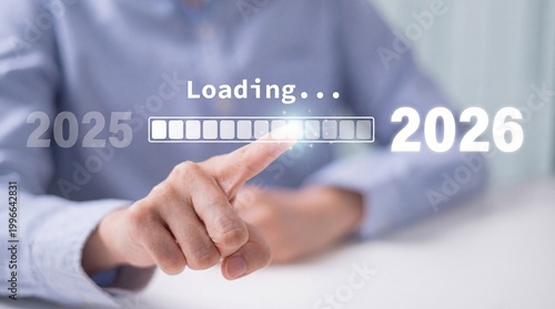 A person loading into the future from 2025 to 2026