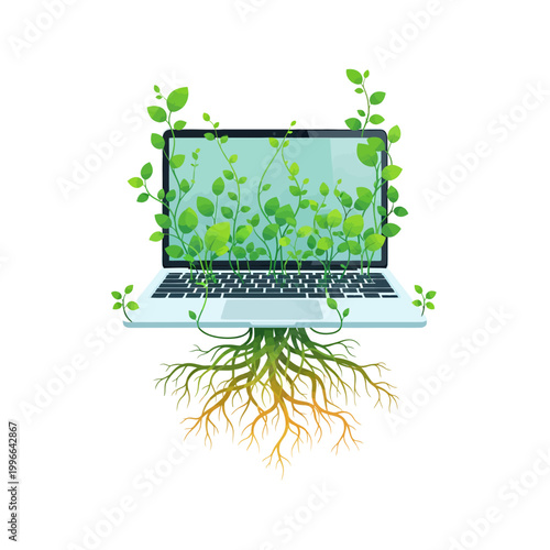 Embrace the refreshing halloween spirit of ecological harmony where innovation roots deeply, nurturing green growth from digital screens into vibrant natural futures