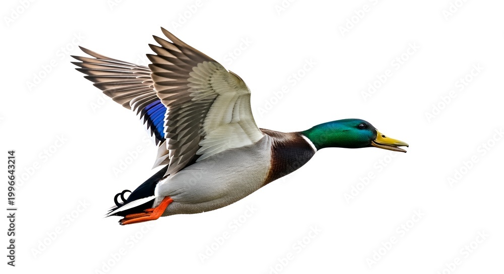 © Iqbal - Mallard duck flying with wings spread, isolated on white background © Iqbal - Mallard duck flying with wings spread, isolated on white background