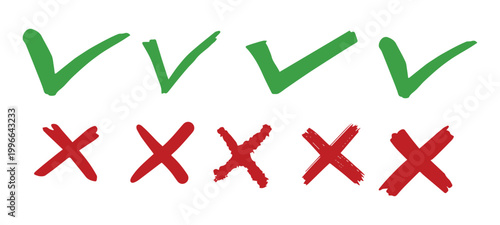 Checkmark icon collection. Check tick and cross symbols for validation, Checked check box sign.