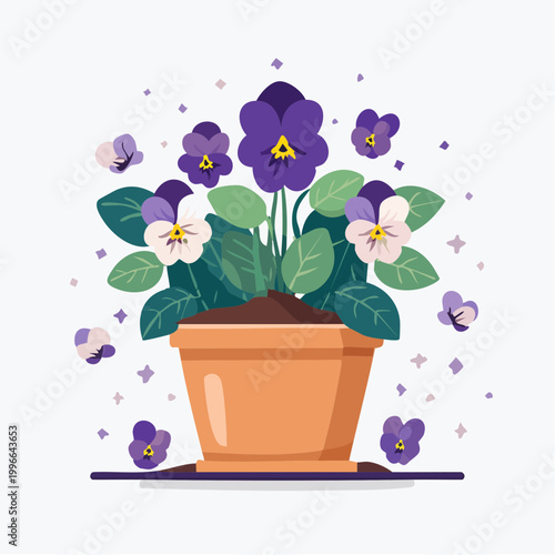 Potted Pansies Illustration