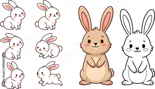 Canvas Print Rabbit Illustration Collection Featuring Cute Cartoon Rabbits in Different Poses