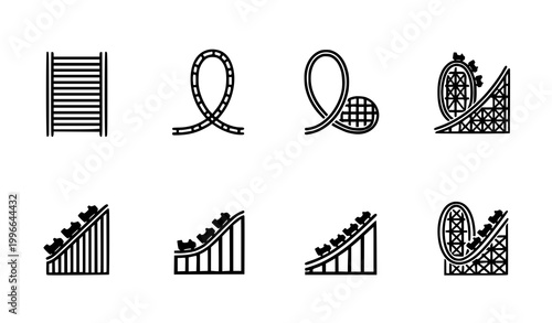 Amusement Park Roller Coaster Track Icon Set – Fun Fair Ride Vector Illustration Collection