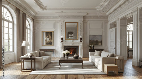 Elegant Classic Living Room with Chandelier and Luxury Sofa