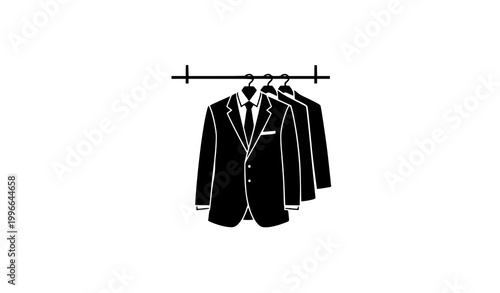 Minimal Black Suit Hanging on Clothes Rack – Modern Formal Wear Icon Style Vector Illustration