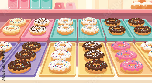 Valokuva Colorful donuts on trays