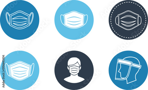 Medical face mask icons set protection healthcare safety symbols vector collection isolated design
