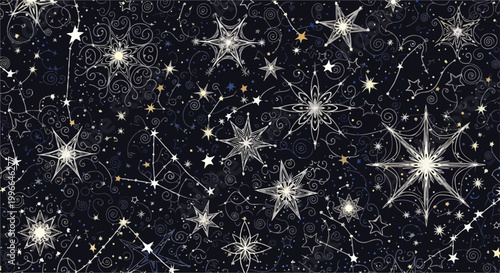 Canvastavla A starry night sky with white and gold stars on black background